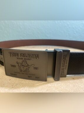 True Religion Brand Jeans Reversible Black/Tan Belt Size 42